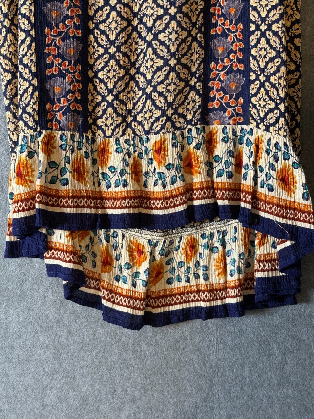 Boho Indie Lagenlook Patrons of Peace Beige Floral Sunflower Ruffle Sleeveless M - Picture 2 of 9